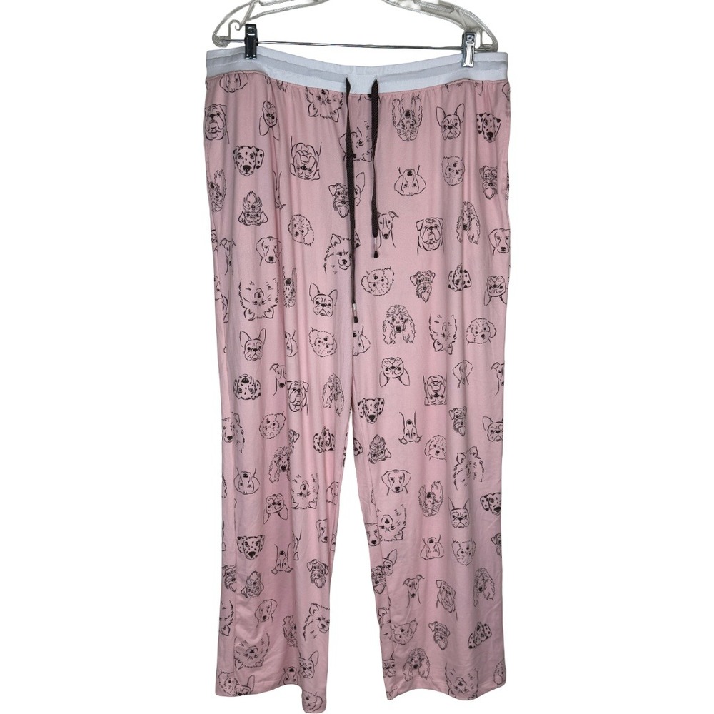 Cuddl Duds Pajama Pants Women XL Pink Dog Print Cozy‎ Jersey Sleepwear 212716